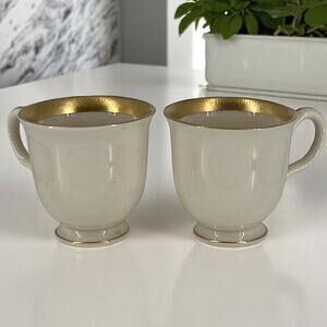 American Manor Shenango Templar Ivory Gold Rim Demitasse Teacups Elegant Vintage